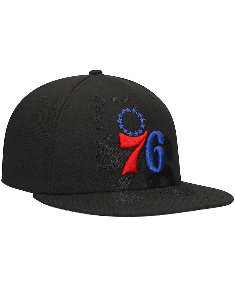 New Era Men's Black Philadelphia 76ers Blackout Shadow Logo 59FIFTY Hat