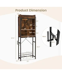 Sugift 4-Tier Multifunctional Toilet Storage Cabinet with Adjustable Shelf and Sliding Barn Door