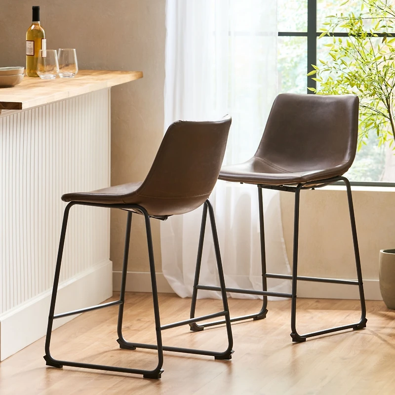 Streamdale Vintage Brown Counter Stools (Set Of 2) With Wide Seat