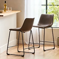 Streamdale Vintage Brown Counter Stools (Set Of 2) With Wide Seat