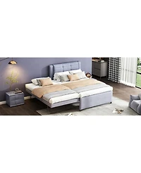 Streamdale Beige Upholstered Platform Bed with Trundle