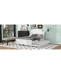 Full Size Wood Platform Bed with Headboard and Twin Trundle