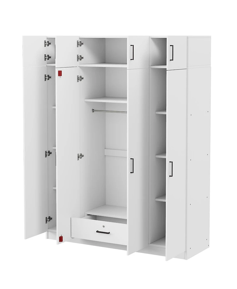 Streamdale 4-Door Gray Wardrobe with Drawer & Cabinet