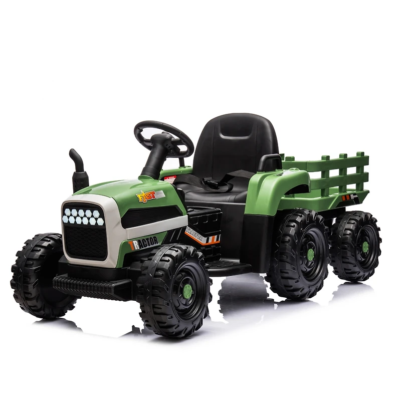 24V Electric Ride-On Tractor with Trailer, Remote Control, Music, Lights, Safety Belt