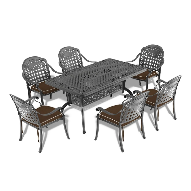 Streamdale Furniture Cast Aluminum Patio Dining Table with Umbrella Hole (59" x 35")