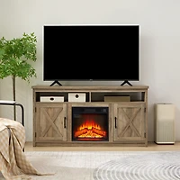 Simplie Fun Farmhouse Tv Stand with 18" Fireplace Insert for TVs up to 65