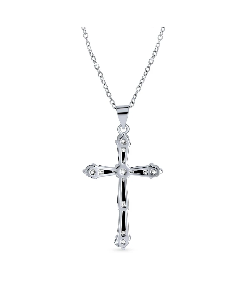 Bling Jewelry Religious Faith Hope Love Cz Accent Black Natural Onyx Cross Pendant Necklace For Women Silver Plated