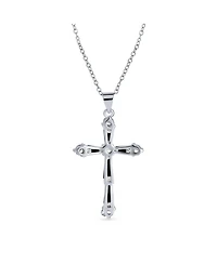 Bling Jewelry Religious Faith Hope Love Cz Accent Black Natural Onyx Cross Pendant Necklace For Women Silver Plated