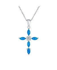 Bling Jewelry Religious Faith Hope Love Cz Accent Created Blue Synthetic Opal Cross Pendant Necklace Sterling Silver