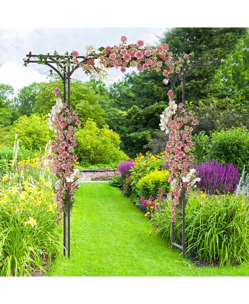 Slickblue 6.8 Feet Garden Arbor with Trellises for Climbing Plant Vine Rose