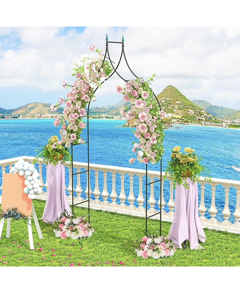 Slickblue 9.5 Feet Decorative Metal Garden Arch for Vine Rose Climbing Wedding Ceremony Party Decoration
