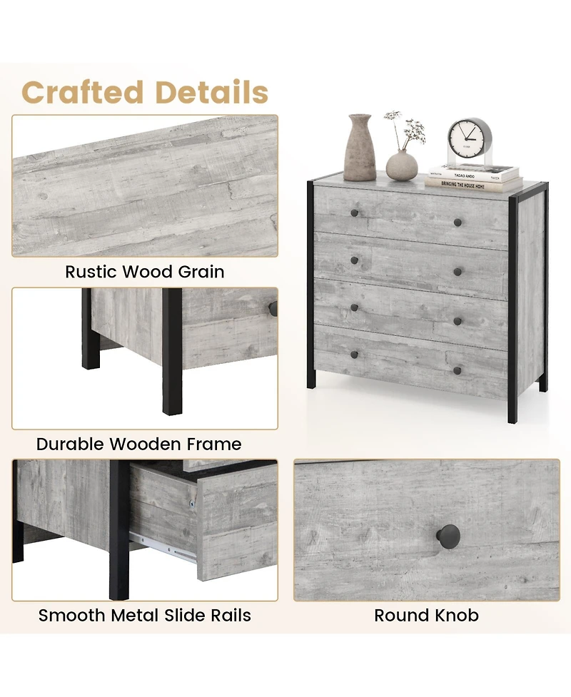 Slickblue 4-Drawer Dresser Modern Wooden Chest of Drawers for Bedroom Living Room