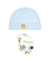 Hudson Baby Baby Boys Hudson Soft Cotton Beanie and Anti-Scratch Hand Mitts