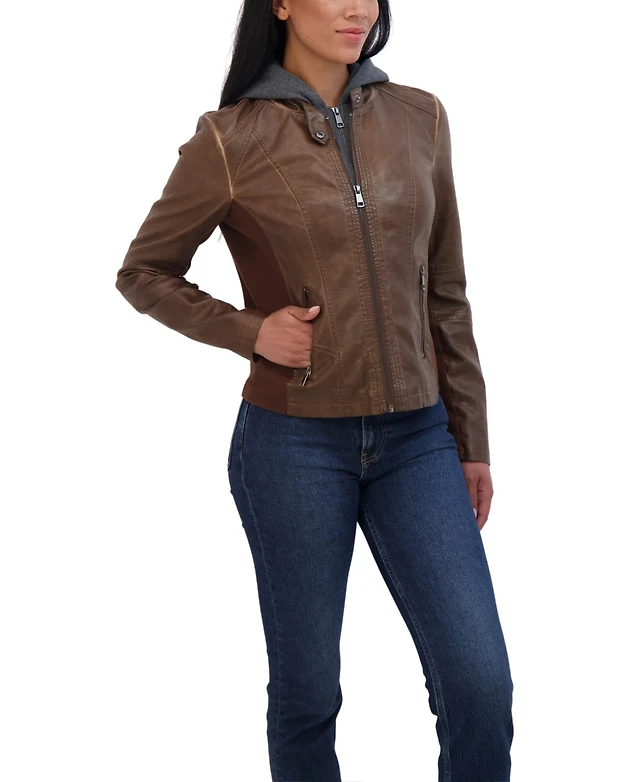 Sebby Collection Women's Zip Front Faux Leather Jacket With