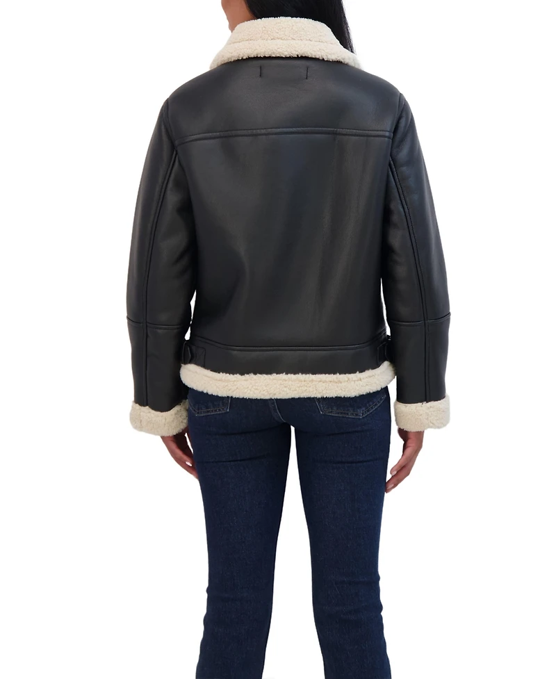 Sebby Collection Women's Zip Front Faux Leather Shearling Jacket