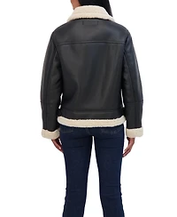 Sebby Collection Women's Zip Front Faux Leather Shearling Jacket