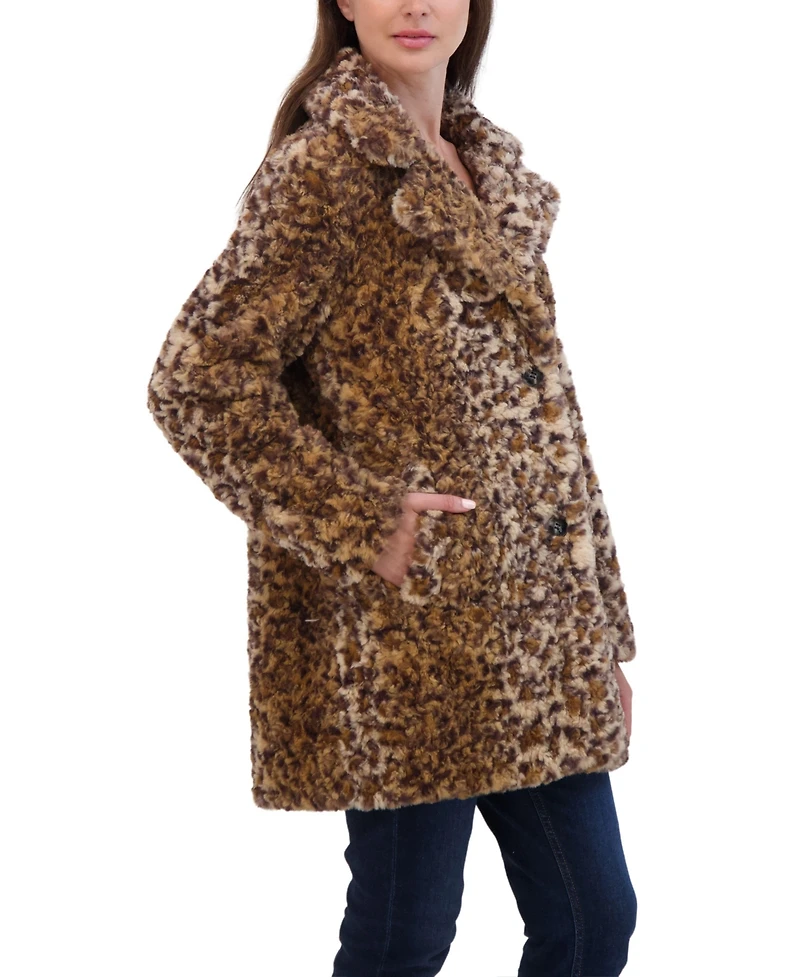 Sebby Collection Women's Crushed Faux Fur Button Front Coat
