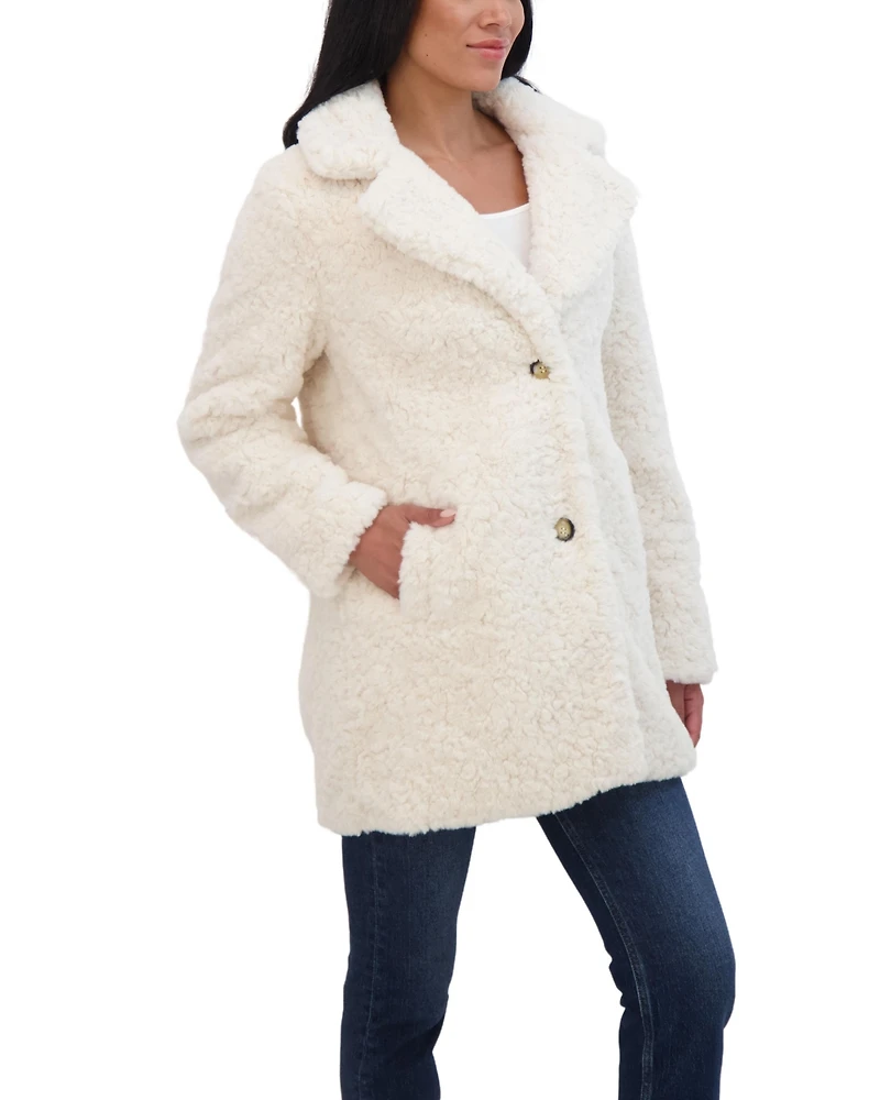 Sebby Collection Women's Crushed Faux Fur Button Front Coat