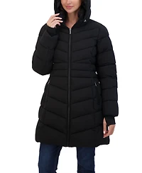 Sebby Collection Women's 3/4 Hooded Stretch Puffer Coat