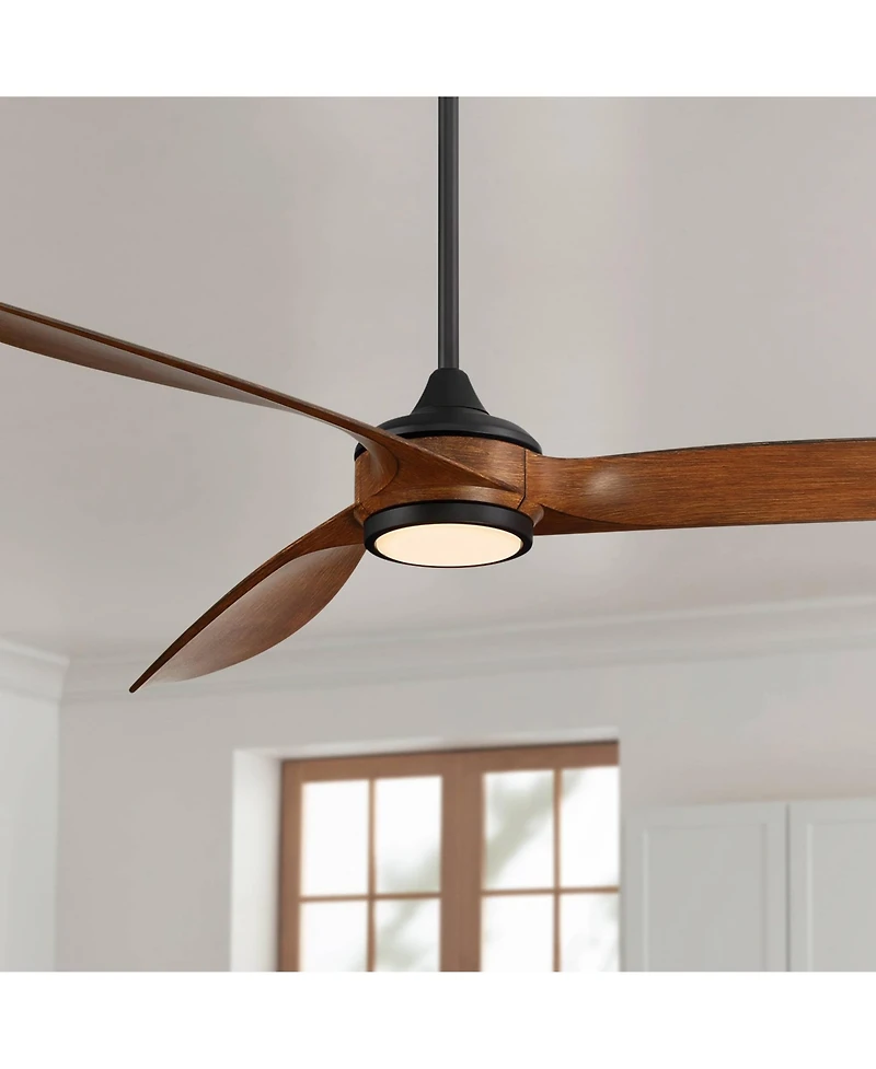 60" Casa Vieja Modern 3 Blade Indoor Ceiling Fan with Dimmable Led Light Remote Control Matte Black Koa for Living Kitchen House Bedroom Family D