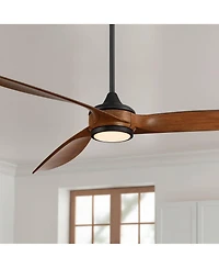60" Casa Vieja Modern 3 Blade Indoor Ceiling Fan with Dimmable Led Light Remote Control Matte Black Koa for Living Kitchen House Bedroom Family D