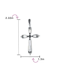 Bling Jewelry Western Style Spiritual Religious Blue Natural Turquoise Fleur De Lis Cross Pendant Necklace Oxidized Sterling Silver