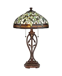 Robert Louis Tiffany Blossoming Traditional Table Lamp 26" High Bronze with Table Top Dimmer Leaf Vine Stained Glass Shade for Bedroom Living Roo