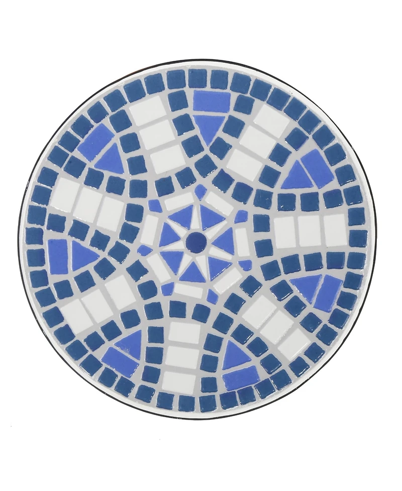 Streamdale Blue And White Ceramic Tile End Table With Matte Black Iron Frame