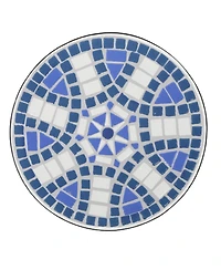 Streamdale Blue And White Ceramic Tile End Table With Matte Black Iron Frame
