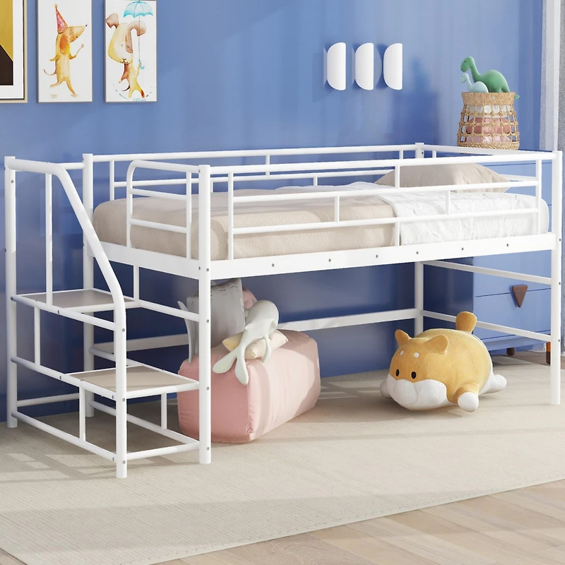 Streamdale Twin Loft Bed with Storage Stairs, Black