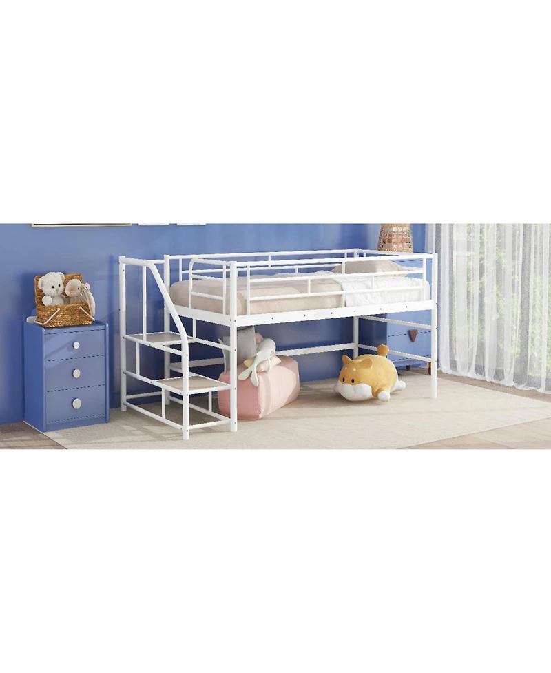 Streamdale Twin Loft Bed with Storage Stairs, Black