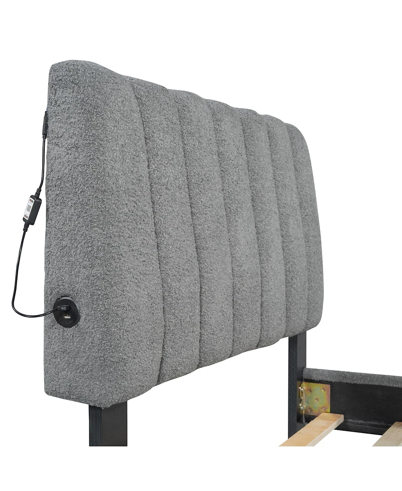 Streamdale Teddy Fleece Twin Platform Bed with Trundle, Led Lights, Beige