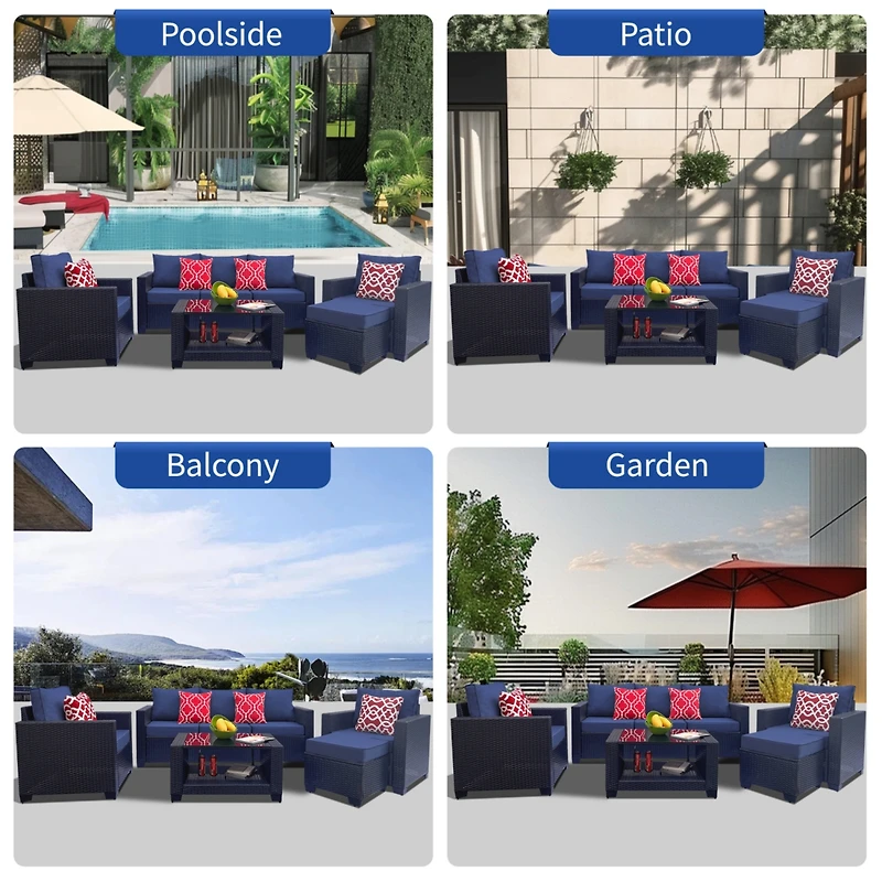 Streamdale 7-Piece Outdoor Rattan Sofa Set with Cushions