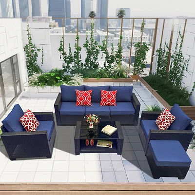 Streamdale 7-Piece Outdoor Rattan Sofa Set with Cushions