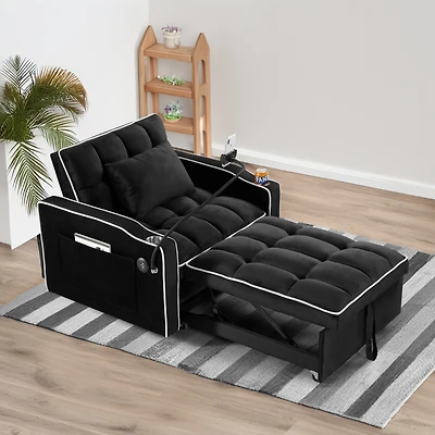 Streamdale Furniture 3-in-1 Convertible Sleeper Chair Bed with Usb Charging and Adjustable Backrest
