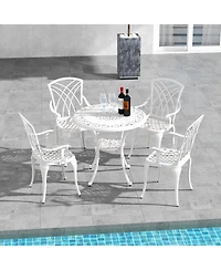 Slickblue 5 Piece Patio Bistro Table Chair Set with Umbrella Hole and Aluminum Frame-White
