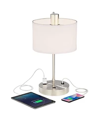 Colby Modern Desk Table Lamp with Hotel Style Usb and Ac Power Outlet in Base 21" High Brushed Nickel White Linen Drum Shade for Living Room Bedr