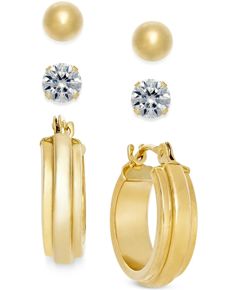 Stud and Hoop Earring Set in 10k Gold