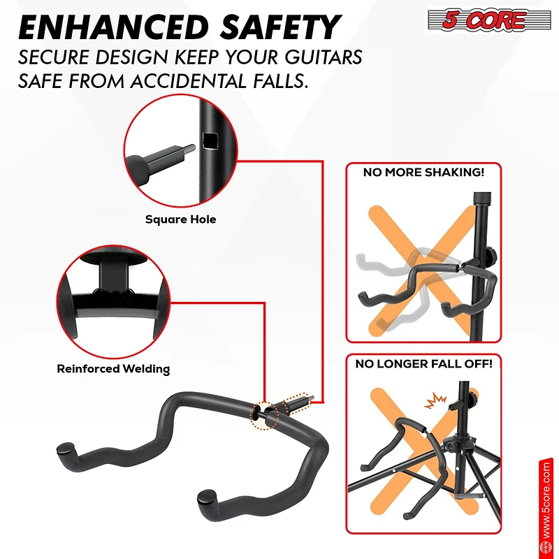 5 Core Triple Guitar Stand Floor Adjustable 30- 38.5 Inch Tripod Multi Guitars Holder Universal Folding Support for Acoustic Electric Bass Banjo Stand