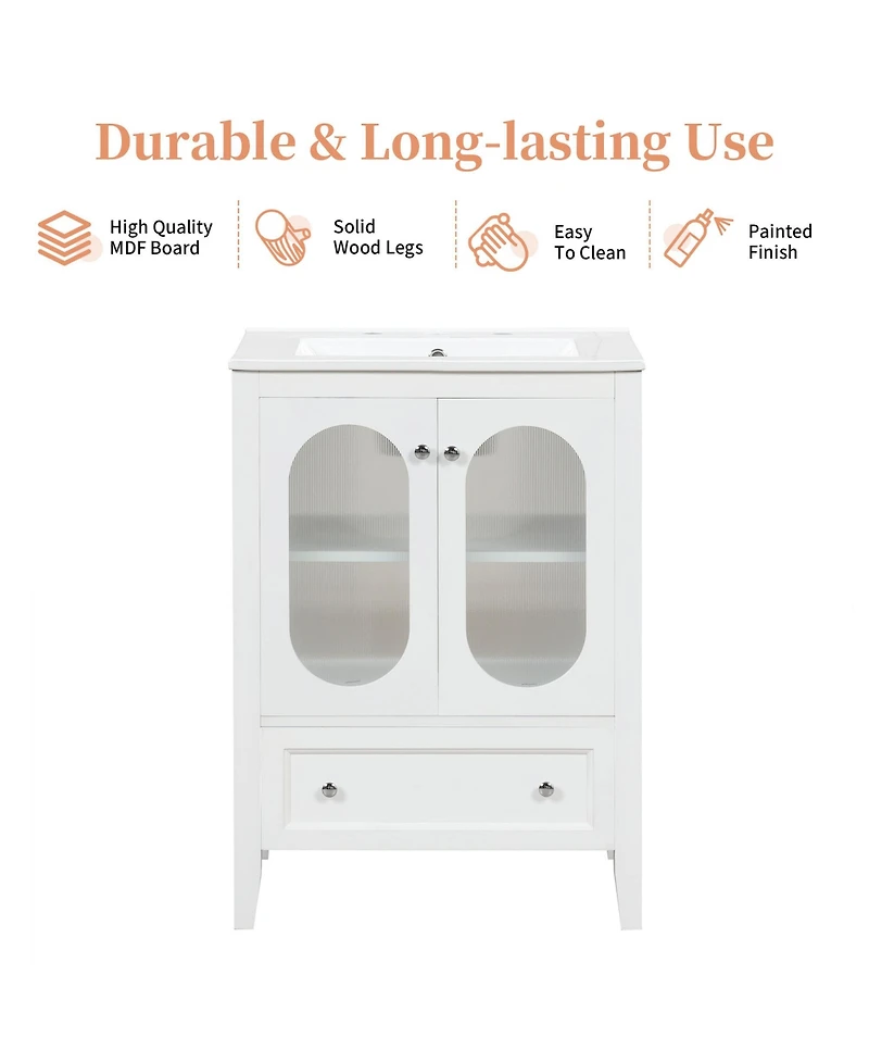 Streamdale 24" Bathroom Vanity with Sink, Drawer, Doors, Adjustable Shelf