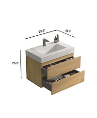 Streamdale 30" Wall-Mounted Vanity Natural Oak, Glossy White Basin