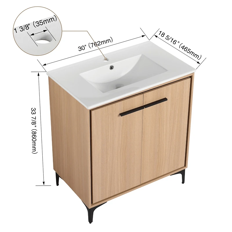 Streamdale 30" Bathroom Vanity with Storage Cabinet, Engineered Wood