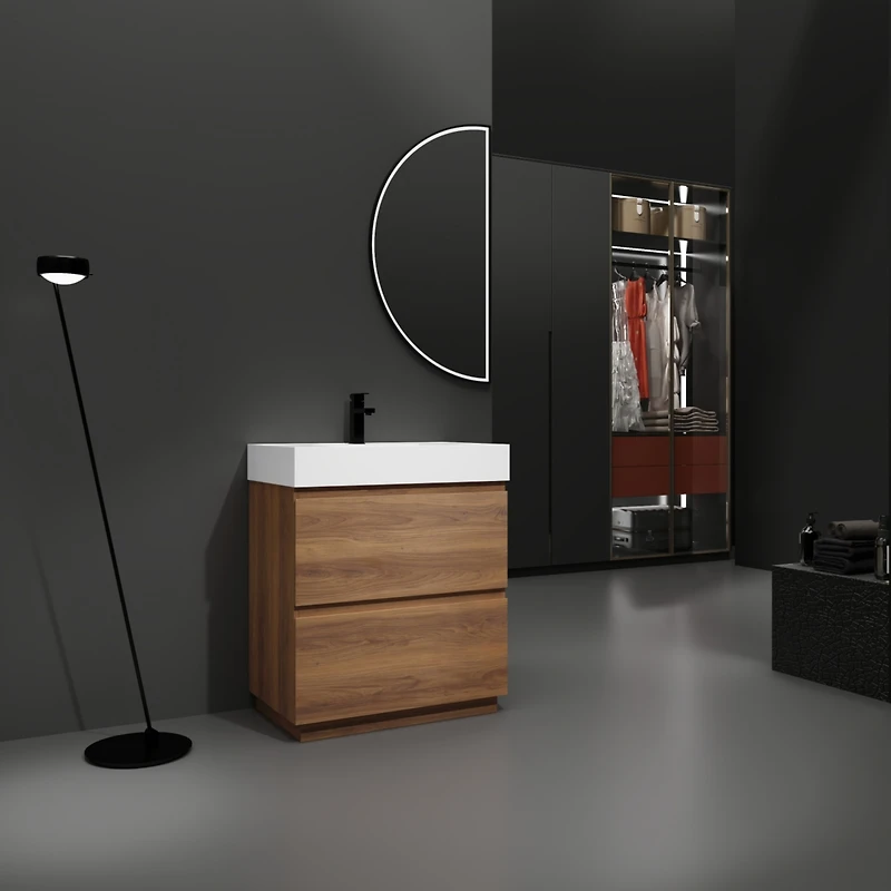 Streamdale Modern 30" Bathroom Vanity with Single Sink, Double Drawer, Brown