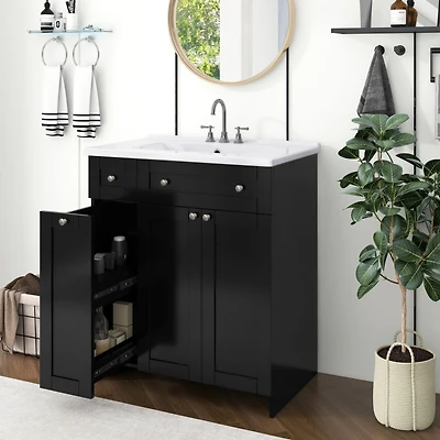 Streamdale 30" Black Bathroom Vanity with Ceramic Sink, Ample Storage