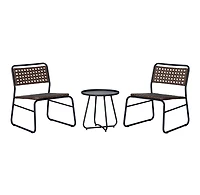 Freja 3-Piece Mid-Century Modern Faux Rattan Conversation Outdoor Patio Set