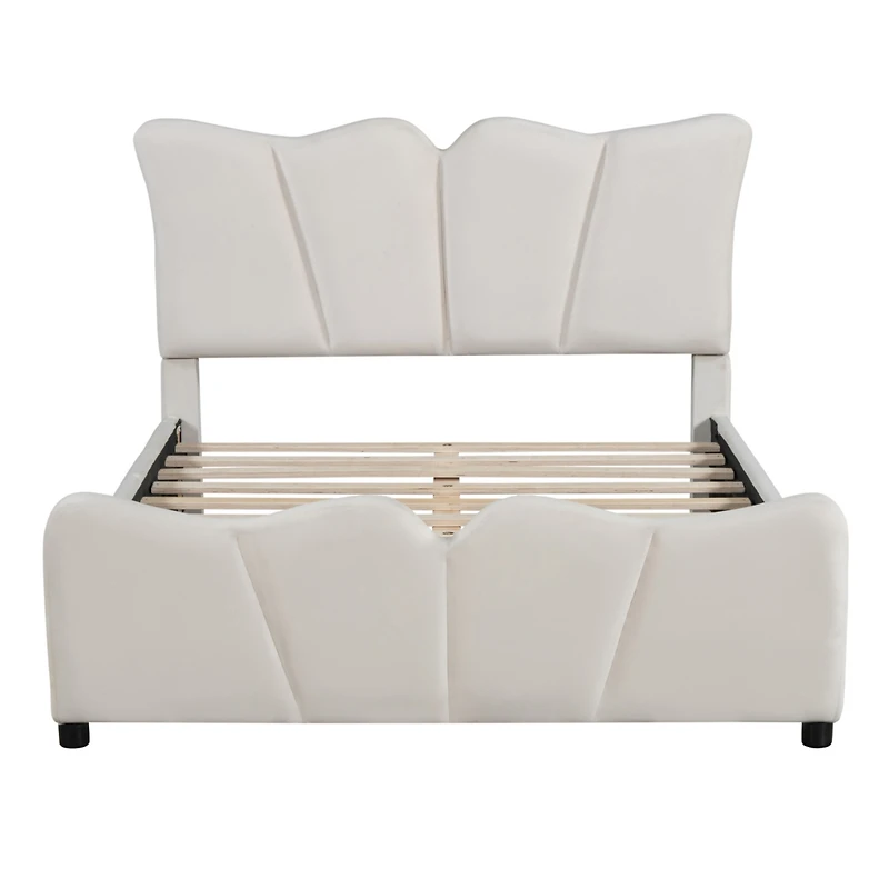 Streamdale Beige Velvet Upholstered Platform Bed