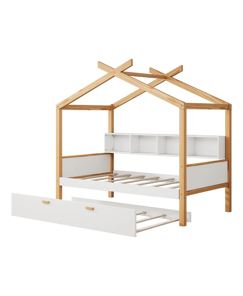 Streamdale Furniture Twin House Bed with Trundle & Bookshelves