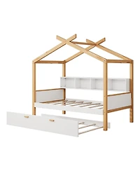 Streamdale Furniture Twin House Bed with Trundle & Bookshelves