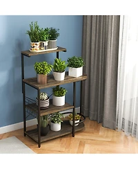 Costway Kitchen Bakers Rack Microwave Stand Coffee Bar w/ S-Hooks & Stemware Holder