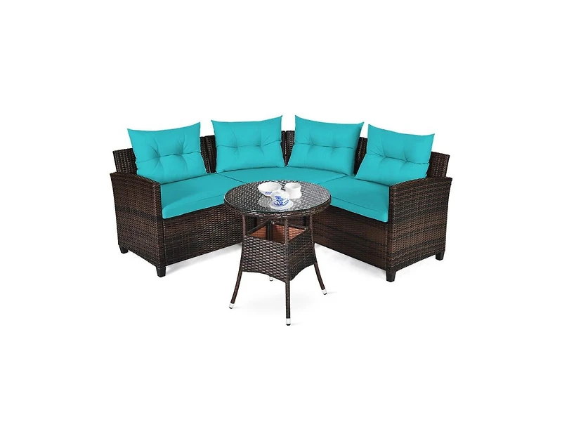 Slickblue 4 Pieces Outdoor Cushioned Rattan Furniture Set
